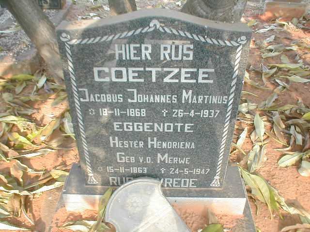 COETZEE Jacobus Johannes Martinus 1868-1937 &amp; Hester Hendriena VAN DER MERWE 1863-1947