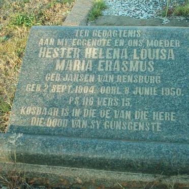 ERASMUS Hester Helena Louisa Maria nee JANSEN VAN RENSBURG 1904-1950