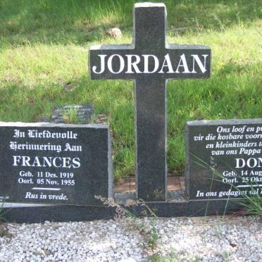 JORDAAN Don 1913-1999 &amp; Frances 1919-1955