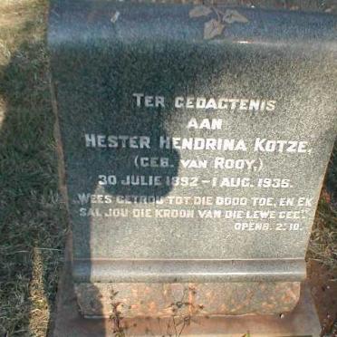 KOTZE Hester Hendrina nee VAN ROOY 1892-1935