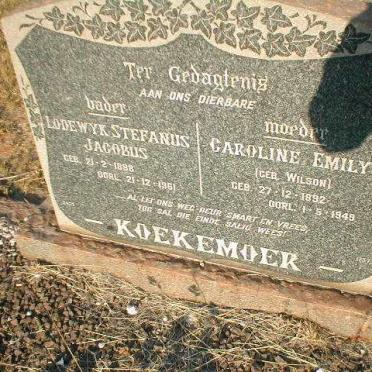 KOEKEMOER Lodewyk Stefanus Jacobus 1888-1961 &amp; Caroline Emily WILSON 1892-1942