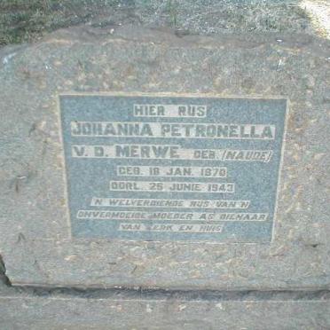 MERWE Johanna Petronella, van der nee NAUDE 1870-1943