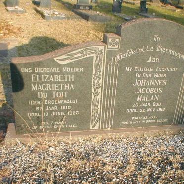 MALAN Johannes Jacobus -1918 :: DU TOIT Elizabeth Margrietha nee GROENEWALD -1923