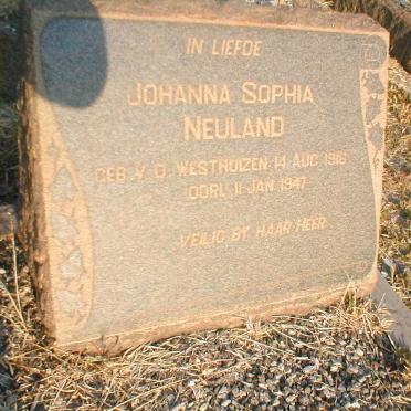 NEULAND Johanna Sophia nee V.D. WESTHUIZEN 1916-1947