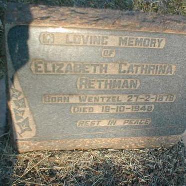 RETHMAN Elizabeth Cathrina nee WENTZEL 1878-1948