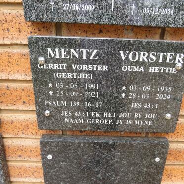 VORSTER Hettie 1935-2024 :: MENTZ Gerrit Vorster 1991-2021
