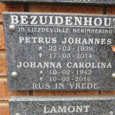 BEZUIDENHOUT Petrus Johannes 1939-2014 & Johanna Carolina 1942-2016