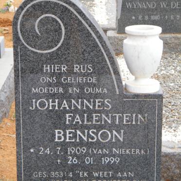 BENSON Johannes Falentein nee VAN NIEKERK 1909-1999