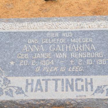 HATTINGH Anna Catharina nee JANSE VAN RENSBURG 1904-1967