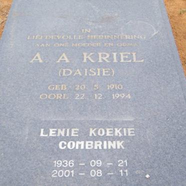 KRIEL A.A. 1910-1994 :: COMBRINK Lenie Koekie 1936-2001