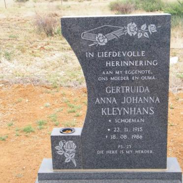 KLEYNHANS Gertruida Anna Johanna nee SCHOEMAN 1915-1986