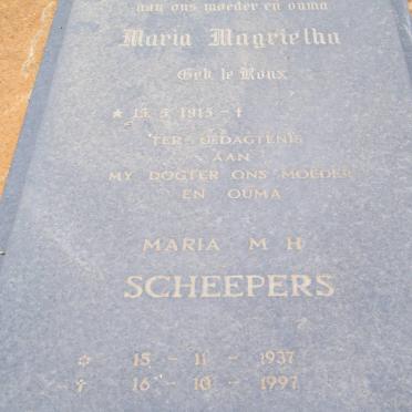 KRIEL Maria Magrietha nee LE ROUX 1915- :: SCHEEPERS Maria M.H. 1937-1997