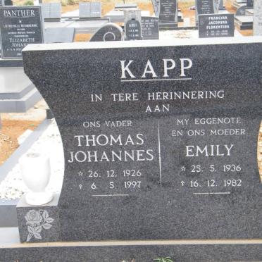 KAPP Thomas Johannes 1926-1997 &amp; Emily 1936-1982
