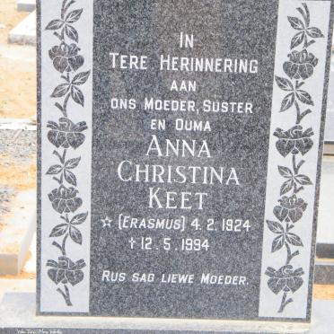 KEET Anna Christina nee ERASMUS 1924-1994