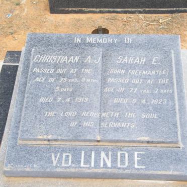 LINDE Christiaan A.J., v.d. -1919 &amp; Sarah E. FREEMANTLE -1923