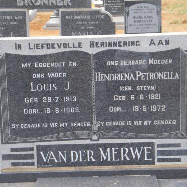 MERWE Louis J., van der 1913-1969 &amp; Hendriena Petronella STEYN 1921-1972