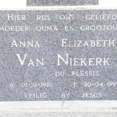 NIEKERK Anna Elizabeth, van nee DU PLESSIS 1910-1992