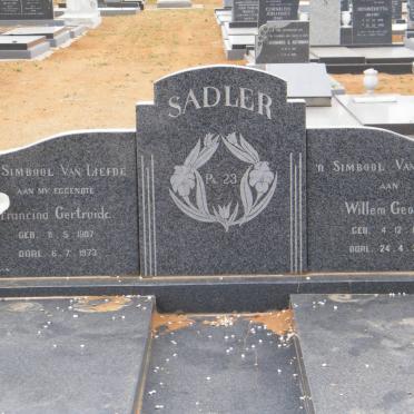 SADLER Willem George 1917-2001 &amp; Francina Gertruida 1907-1973