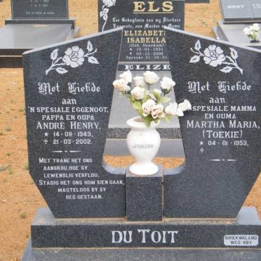 TOIT Andre Henry, du 1949-2002 &amp; Martha Maria 1953-