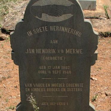 MERWE Jan Hendrik, v.d. 1902-1940