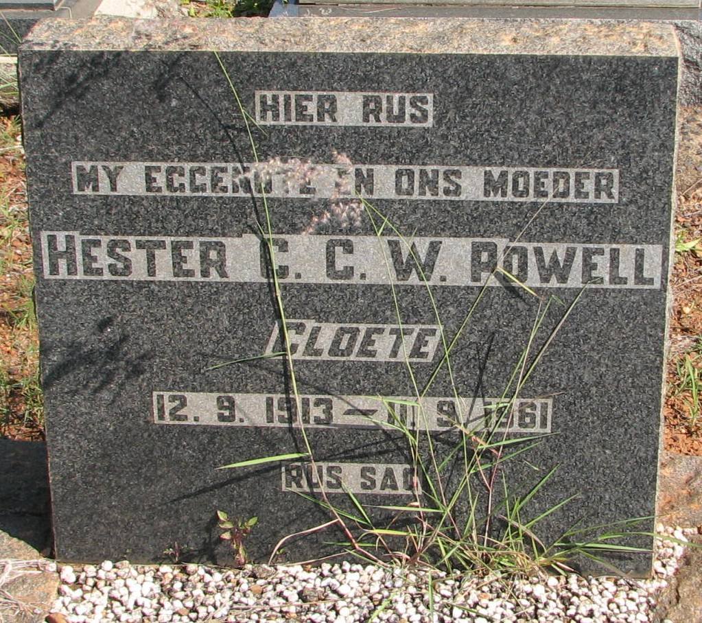 POWELL Hester C.C.W.  nee CLOETE 1913-1961