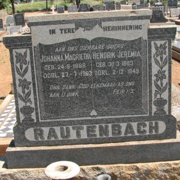 RAUTENBACH Hendrik Jeremia 1883-1949 &amp; Johanna Magrietha 1888-1963