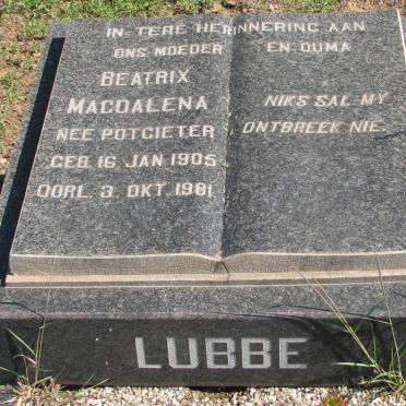 LUBBE Beatrix Magdalena nee POTGIETER 1905-1981
