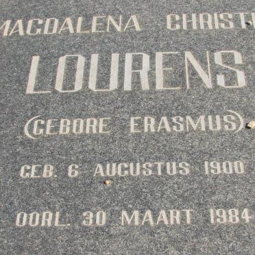 LOURENS Magdalena Christina nee ERASMUS 1900-1984