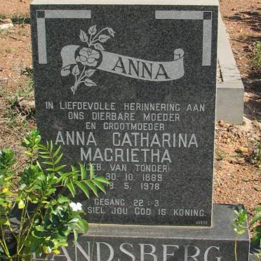 LANDSBERG Anna Catharina Magrietha nee van TONDER 1889-1978