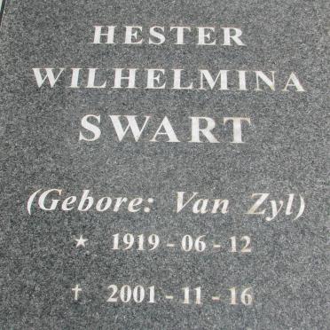 SWART Hester Wilhelmina nee VAN ZYL 1919-2001