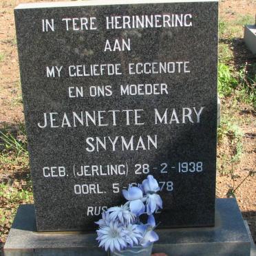 SNYMAN Jeannette Mary nee JERLING 1938-1978