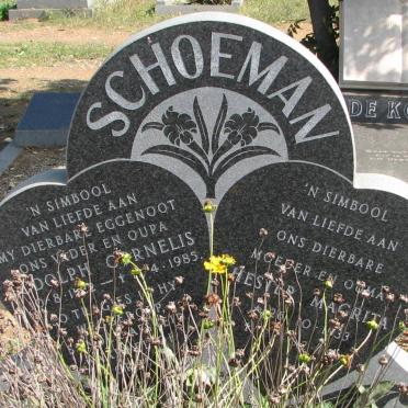 SCHOEMAN Rudolph Cornelis 1932-1985 &amp; Hester Magrita 1933-