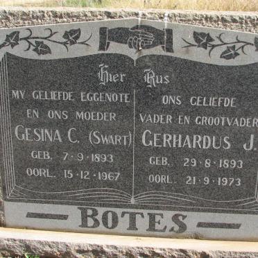 BOTES Gerhardus J. 1893-1973 &amp; Gesina C. SWART 1893-1967