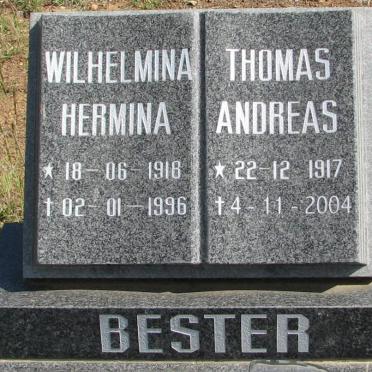 BESTER Thomas Andreas 1917-2004 &amp; Wilhelmina Hermina 1918-1996
