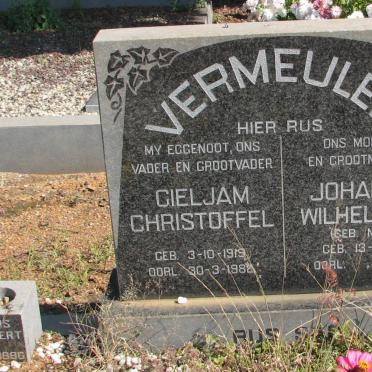 VERMEULEN Gieljam Christoffel 1919-1982 &amp; Johanna Wilhelmina MANS 1921-