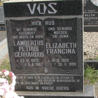 VOS Lambertus Petrus Gerhardus 1923-1987 &amp; Elizabeth Francina 1928-