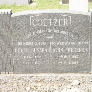 COETZER John Frederick 1887-1963 &amp; Judith Susarah 1892-1962