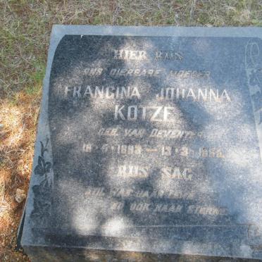 KOTZE Francina Johanna nee VAN DEVENTER 1893-1965