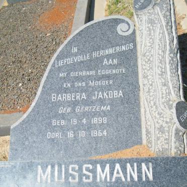 MUSSMANN Barbera Jakoba nee GERTZEMA 1898-1954