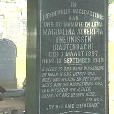 THEUNISSEN Magdalena Albertha nee RAUTENBACH 1897-1946