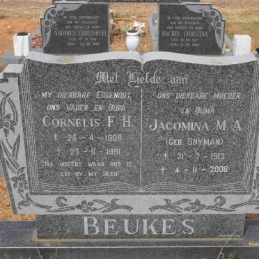 BEUKES Cornelis F.H. 1908-1991 &amp; Jacomina M.A. SNYMAN 1913-2006