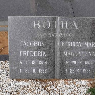 BOTHA Jacobus Frederik 1906-1992 &amp; Gertruida Maria Magdalena 1904-1993