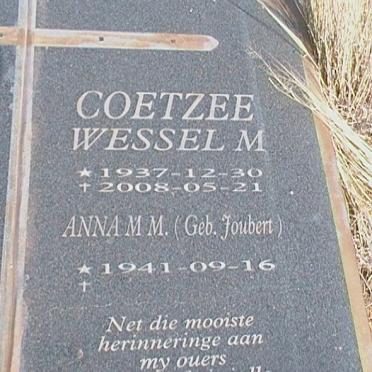COETZEE Wessel M. 1937-2008 &amp; Anna M.M. JOUBERT 1941-