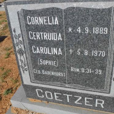 COETZER Cornelia Gertruida Carolina nee BADENHORST 1889-1970