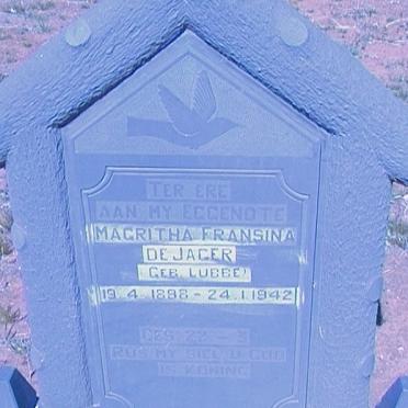 JAGER Magritha Fransina, de nee LUBBE 1898-1942