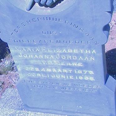 JORDAAN Maria Elizabetha Johanna nee V.D. MERWE 1873-1935