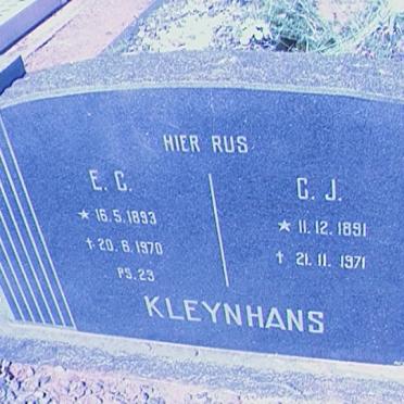 KLEYNHANS C.J. 1891-1971 &amp; E.C. 1893-1970