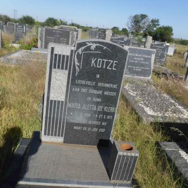 KOTZE Maria Aletta nee DE KLERK 1894-1971