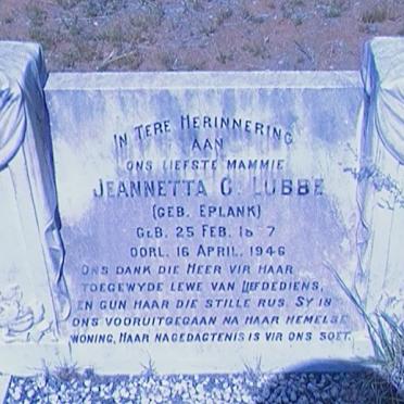 LUBBE Jeanetta C. nee ERLANK 18?7-1946