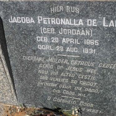 LANGE Jacoba Petronalla, de nee JORDAAN 1865-1931